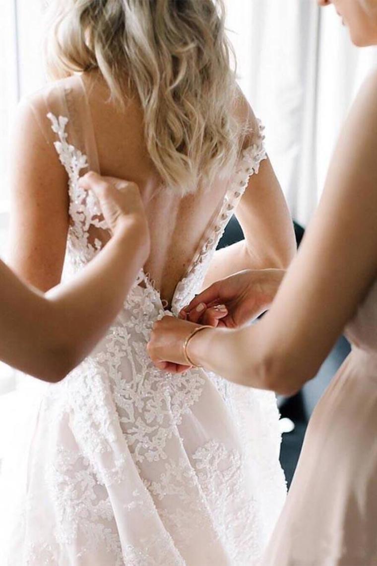 Classy Scoop Necking Ivroy Lace Modest Wedding Dresses Bridal Dresses